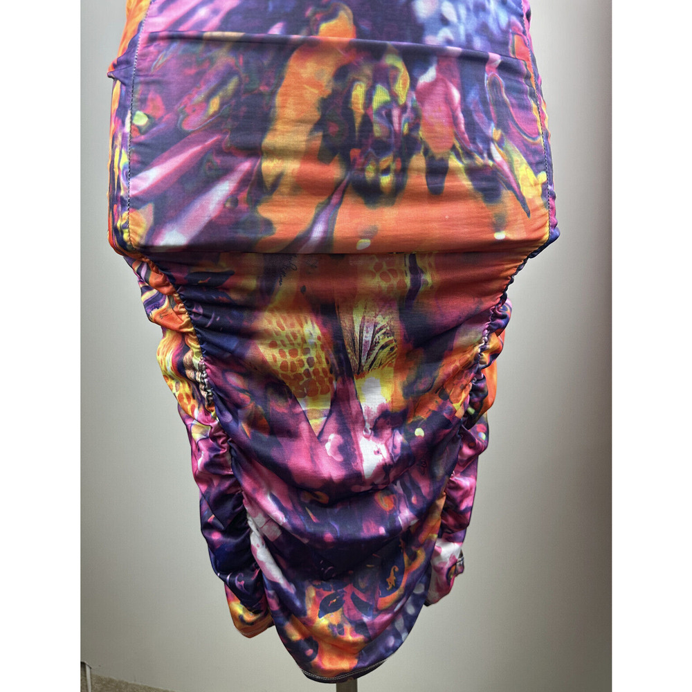 Vtg Y2k Apple Bottom Dress Watercolor Ruched Bodycon Form Fitting Dress Medium M - Picture 12 of 16